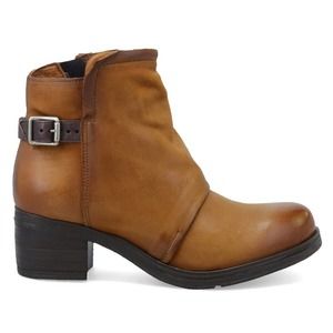 Miz Mooz Stoney Honey Brown Chunky Heeled Leather Ankle Bootie